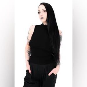 FOXBLOOD Black Mockneck Sleeveless Top Tank Blouse Modal 2XL FITS M L NEW